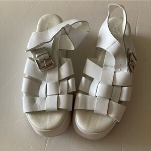 Pilcro Anthropologie Platform Fisherman Sandals White Leather Sz 40